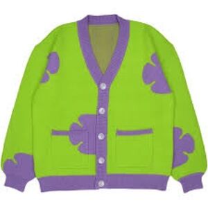 Steady Hands Green & Purple Flower Cardigan Button Closure NEW Small/Medium